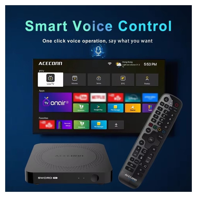 Box IPTV Acecconn Sword Pro+ – Android 11, 4K Ultra HD, HDR, WiFi et Bluetooth